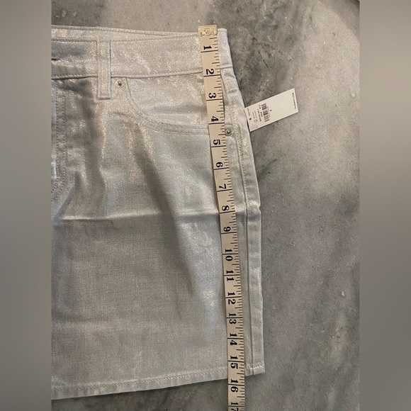 NWT Old Navy Size 8 Silver Shine Metallic Zip Stretch Denim A Line Mini Skirt - Picture 12 of 12